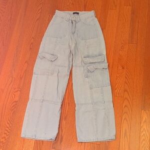 High waisted light blue denim cargo jeans